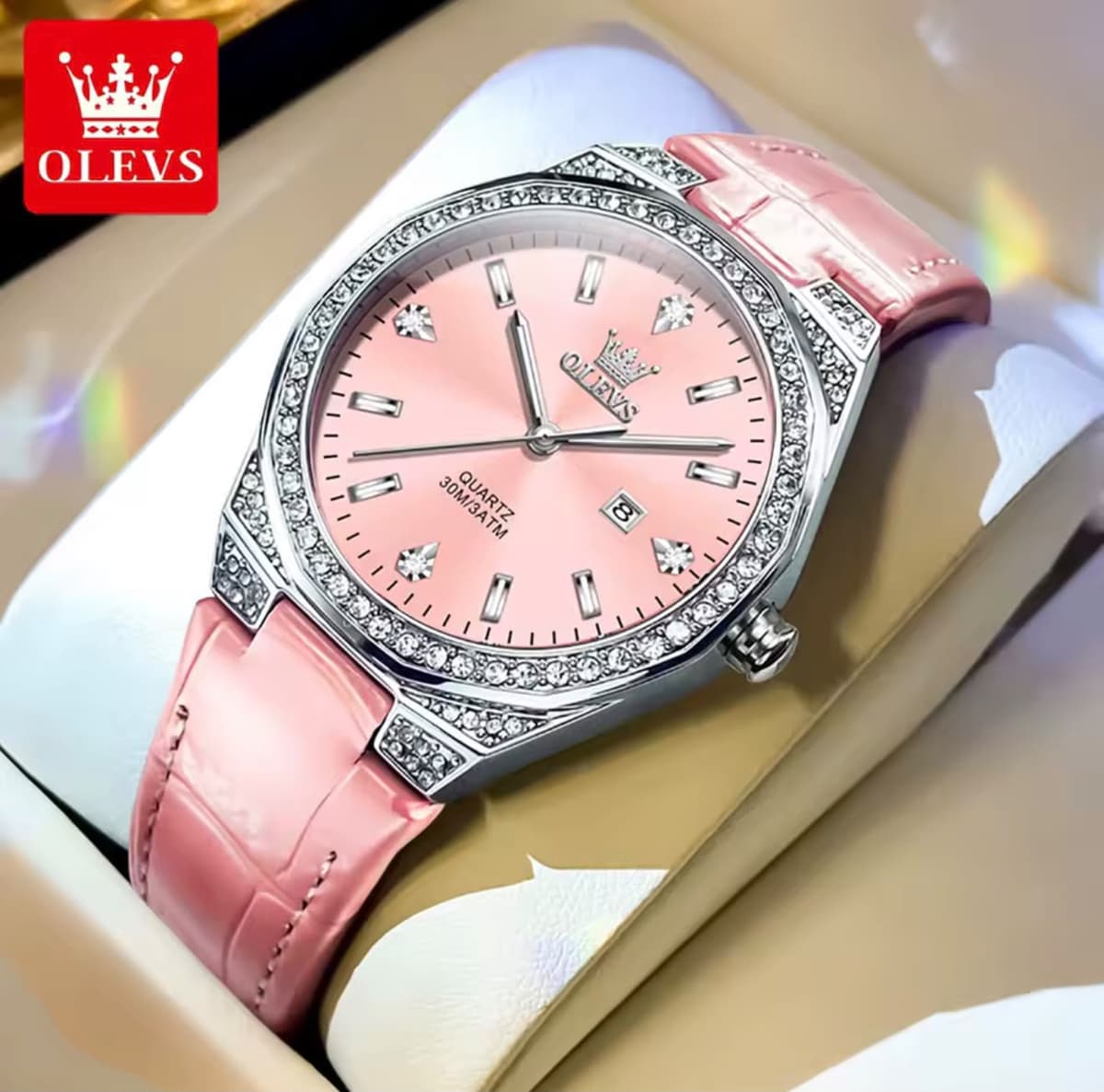 OLEVS Diamond-Bezel Quartz Women’s Watch